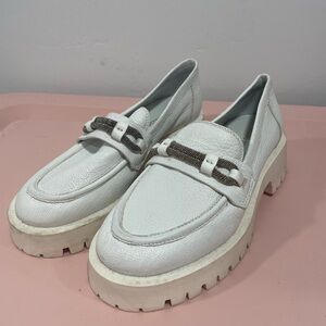 Bruno Premi 3D White Leather Crystal Lug Loafers
